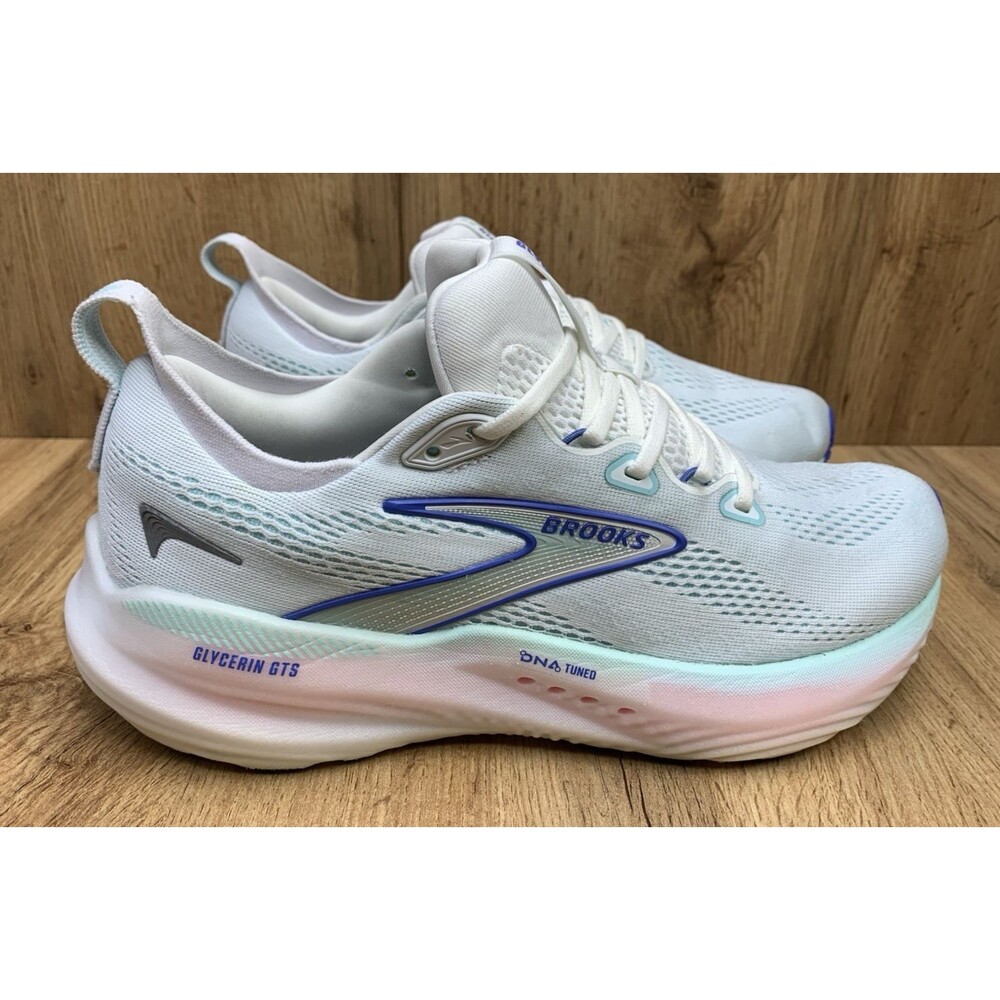 Brooks Glycerin GTS 22 Women's 10 Wide D White Blue Running Shoes 1204351D110 - Picture 2 of 12